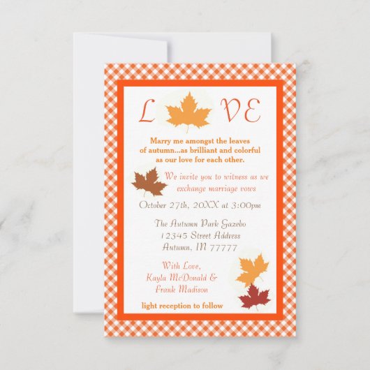 Herbst Liebe Leaf - 3x5 Einladung zur Hochzeit (Vorderseite)