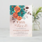 Herbst Liebe Terracotta Aquamarin Boho Brautparty Einladung (Stehend Vorderseite)