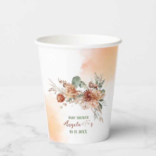 Herbst Liebe Terracotta Blume Wasserfarbene Babys Pappbecher (Rückseite)