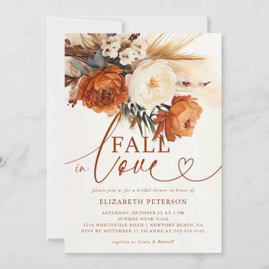 Herbst Liebe Terracotta Pampas Boho Brautparty Einladung (Vorderseite)