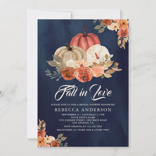 Herbst Liebe Terracotta Pumpkin Navy Brautparty Einladung (Vorderseite)