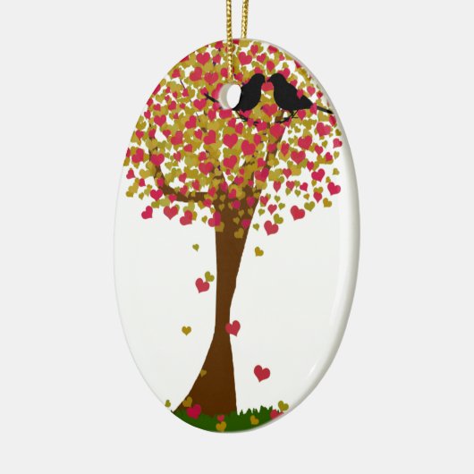 Herbst Liebe Vögel in einem Baum des Herzens Keramikornament (Links)