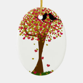 Herbst Liebe Vögel in einem Baum des Herzens Keramikornament