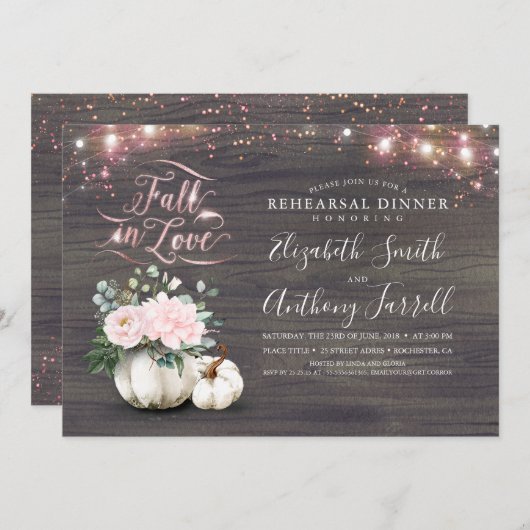 Herbst Liebe Weißer Pumpkin Rustikale Probe Abende Einladung (Vorne/Hinten)