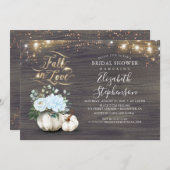 Herbst Liebe Weißer Pumpkin Rustikales Brautparty  Einladung (Vorne/Hinten)