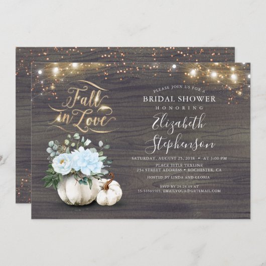 Herbst Liebe Weißer Pumpkin Rustikales Brautparty Einladung (Vorne/Hinten)