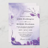 Herbst lila Blätter Hochzeitseinladungen Einladung (Vorne/Hinten)