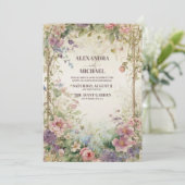 Herbst Lila Blumenhochzeit Einladung (Stehend Vorderseite)