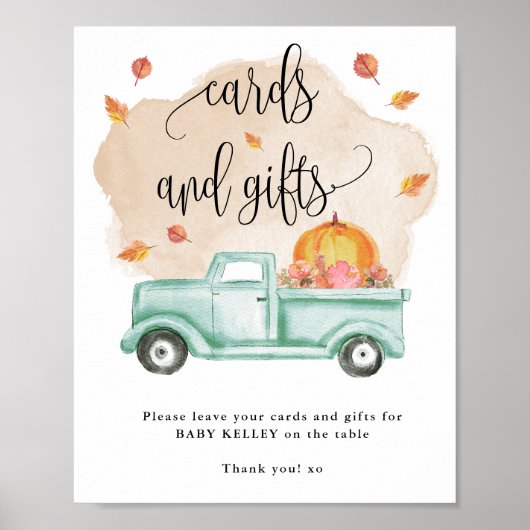 Herbst Little Pumpkin Farm LKW Karten und Geschenk Poster (Vorne)