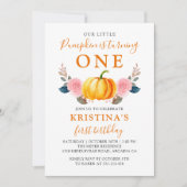 Herbst Little Pumpkin Pink Floral Erster Geburtsta Einladung (Vorderseite)