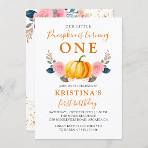 Herbst Little Pumpkin Pink Floral Erster Geburtsta Einladung