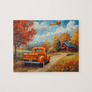 Herbst-LKW-Doppeldecker-Hütten-Szene Puzzle