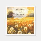 Herbst-Löwenzahn-Scheune-Aquarell-Kunst-Hochzeit Serviette (Vorderseite)