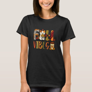 Herbst Lustige Stimmung Thanksgiving Katze Blumen T-Shirt