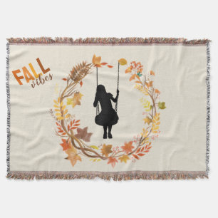 Herbst Mädchen auf Schaukel Grafik _Fallblatt  Decke