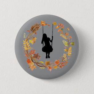 Herbst Mädchen auf Schaukel Grafik _Fallendes Blat Button