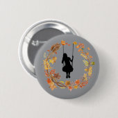 Herbst Mädchen auf Schaukel Grafik _Fallendes Blat Button (Vorne & Hinten)