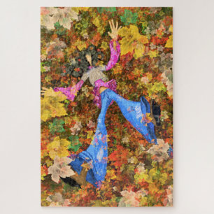Herbst Mädchen Blätter Kunst Zeichnung Abstract S Puzzle