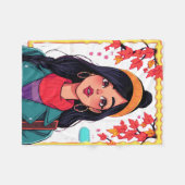 Herbst-Mädchen-Kunst-Fliesblanket – Kuschelig und Fleecedecke (Vorderseite (Horizontal))