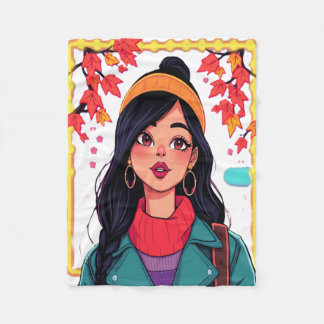 Herbst-Mädchen-Kunst-Fliesblanket – Kuschelig und Fleecedecke