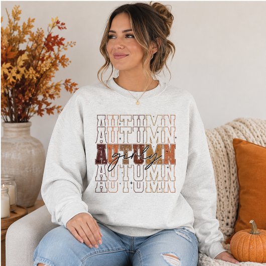 Herbst-Mädchen-Repeating-Varsity-Typografie Sweatshirt