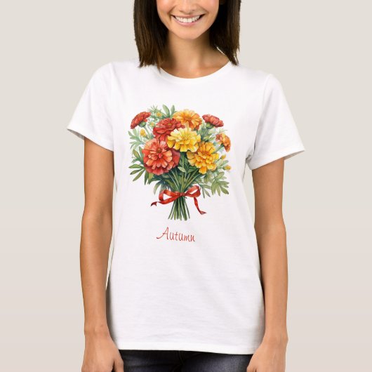 Herbst Marigold Bouquet Red Ribbon T - Shirt (Vorderseite)