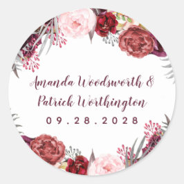 Herbst Marsala Blush Pink Peony Gastgeschenk Hochz Runder Aufkleber