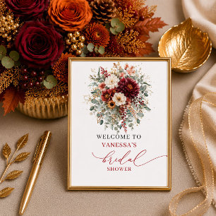Herbst-Marsala-Grün Boho-Brautjunggesellinnen-Absc Poster