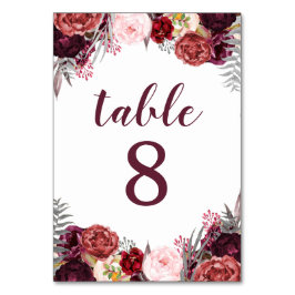 Herbst Marsala Peony Wedding Tischnummer Cards