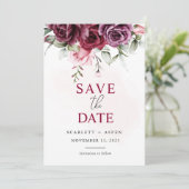 Herbst Merlot Blumenhochzeit speichern Datum Einladung (Stehend Vorderseite)