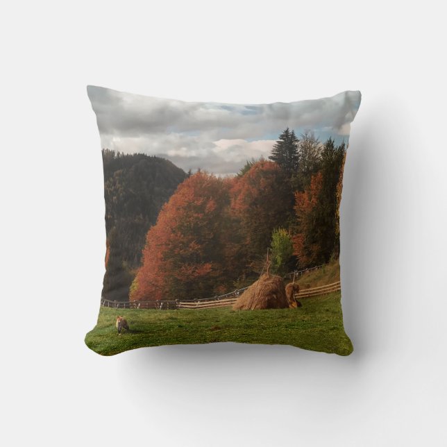 Herbst mit Bergfocken und Hystack Kissen (Vorderseite)