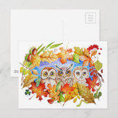Herbst mit drei Eulen Postkarte (Vorne/Hinten)