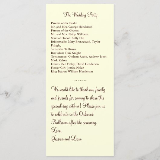 Herbst-Mit Monogramm Hochzeitsprogramm in Braun Programm (Rückseite)