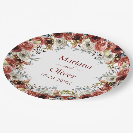 Herbst Mix Wasserfarbe Blumenzehen Pappteller (Schrägansicht)