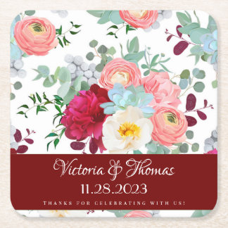 Herbst Mix Wild Rose Ranunculus Peony Wedding Rechteckiger Pappuntersetzer