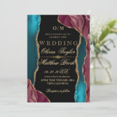 Herbst Moderne Rot-Grün-Goldmedaille Hochzeit Einladung (Stehend Vorderseite)