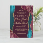 Herbst Moderne Rot-Grün-Goldmedaille Hochzeit Einladung (Stehend Vorderseite)