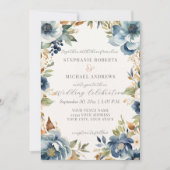 Herbst Moderne Wasserfarbe Blau Elfenbeinhochzeit Einladung (Vorderseite)