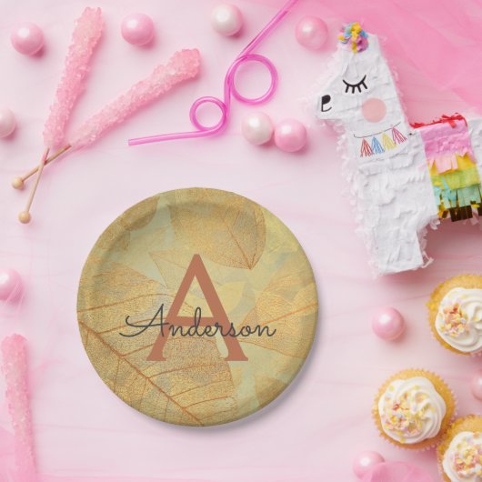 Herbst - Monogramm-Blätter der Herbstfamilie Pappteller (Party)