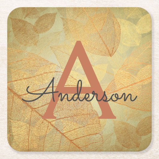 Herbst - Monogramm-Blätter der Herbstfamilie Rechteckiger Pappuntersetzer (Vorderseite)