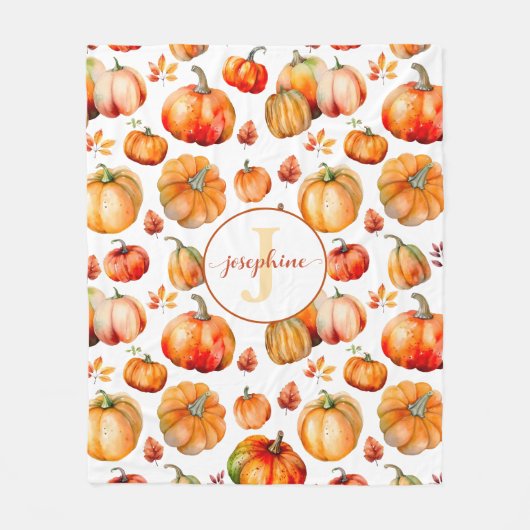Herbst Monogramm Name Pumpkins Fleece Blankon (Vorderseite)