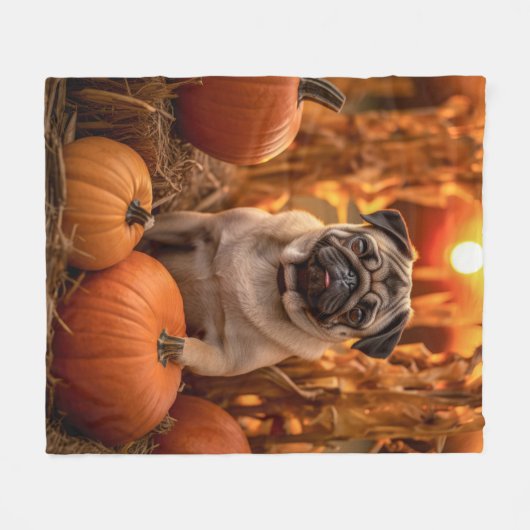 Herbst-Mops Fleecedecke (Vorderseite (Horizontal))