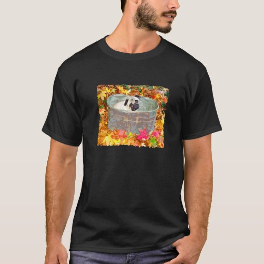 Herbst-Mops Herbstblätter T-Shirt (Vorderseite)