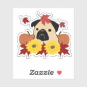 Herbst-Mops mit Blätter, Pumpkins und Sonnenblumen Aufkleber (Blatt)