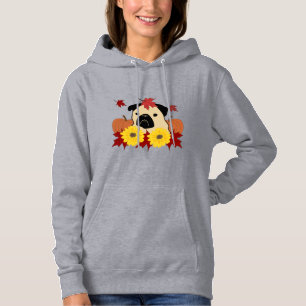 Herbst-Mops mit Blätter, Pumpkins und Sonnenblumen Hoodie