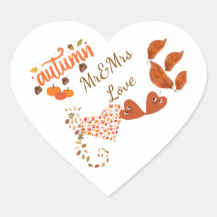 Herbst Mr & Mrs Love Herz Hochzeitsaufkleber Herz-Aufkleber