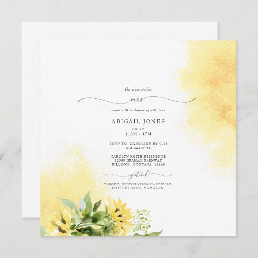 Herbst Mrs Sunflower Yellow Brautparty Square Einladung (Vorne/Hinten)