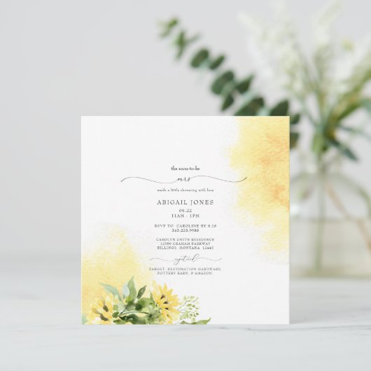 Herbst Mrs Sunflower Yellow Brautparty Square Einladung (Stehend Vorderseite)