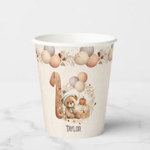 Herbst Niedlich Bear Beary 1 Geburtstag Papier Cup Pappbecher
