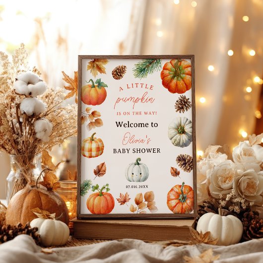 Herbst Niedlich Kleine Pumpkin Babydusche Begrüßun Poster